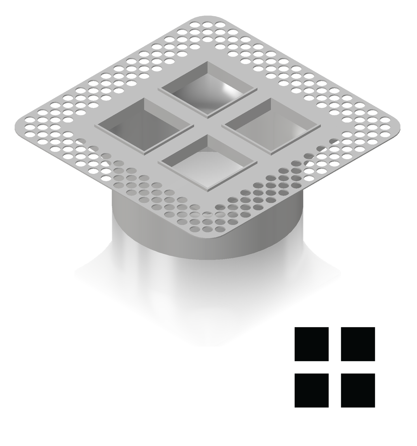 4"x4" Plaster-In Vent - Quad Square Design - 4” direct connect