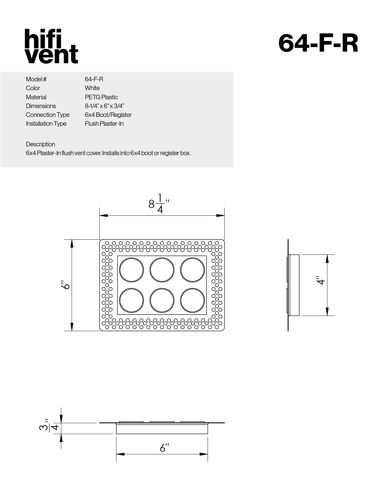 6"x4" Plaster-In Vent - Circle Design - Register