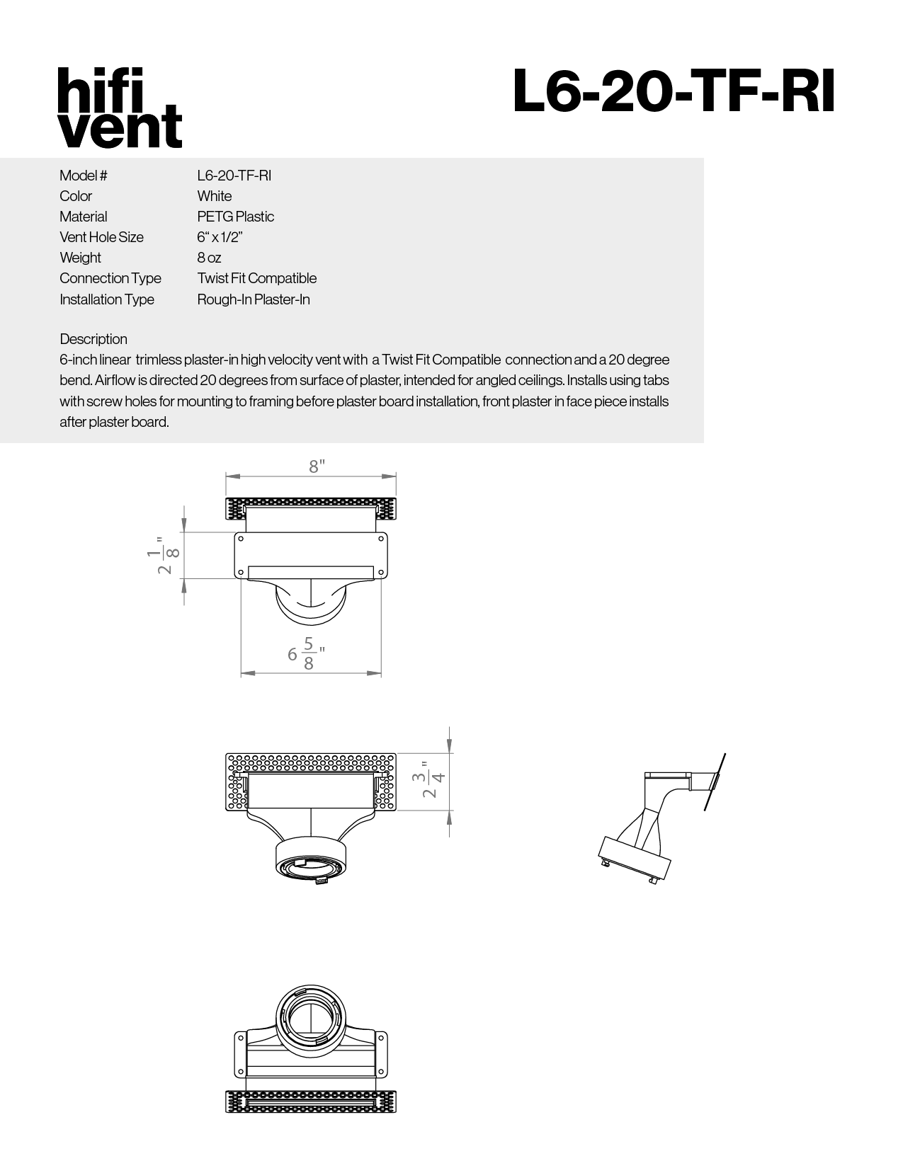 Modern 6-Inch Linear Trimless Plaster-In High Velocity Outlet