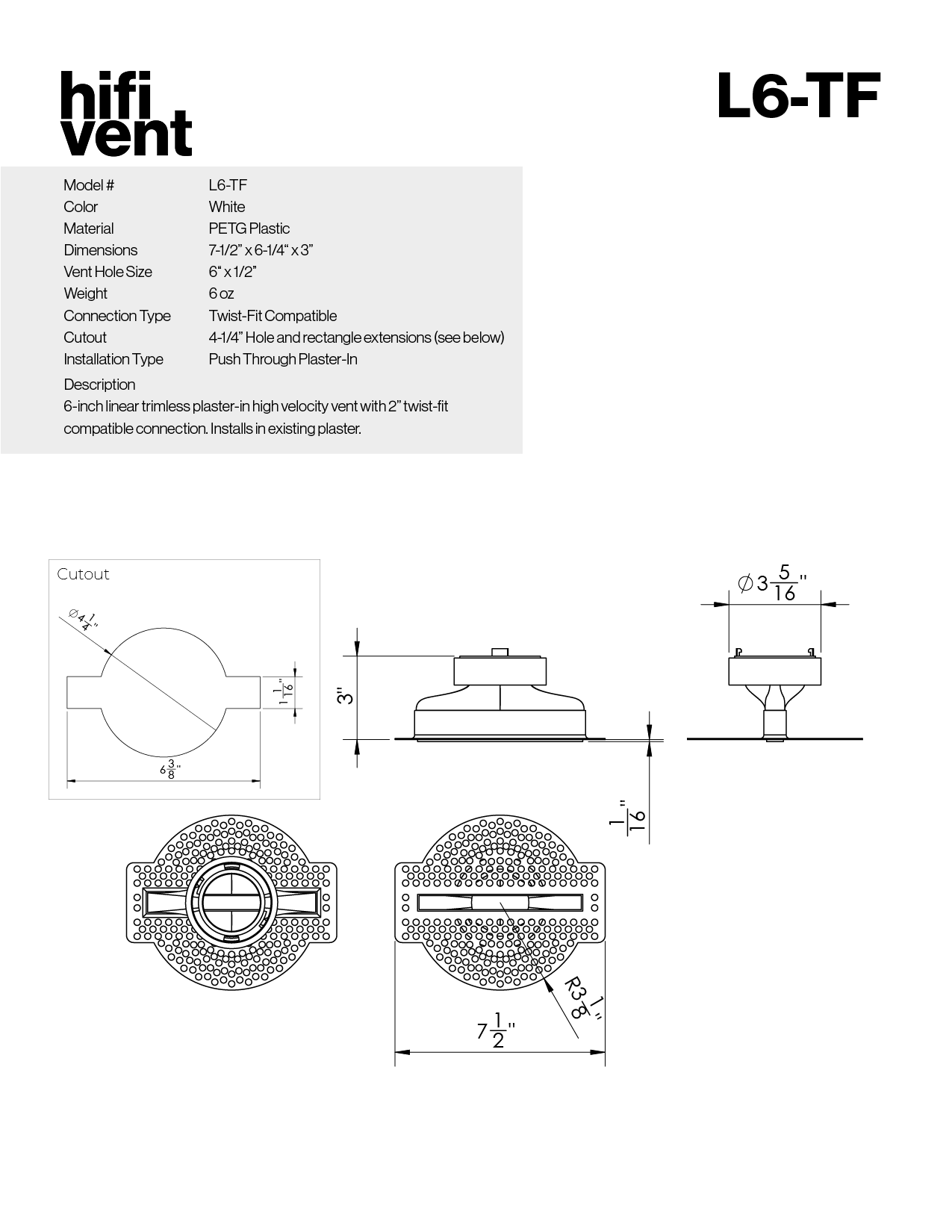 Modern 6-Inch Linear Trimless Plaster-In High Velocity Outlet