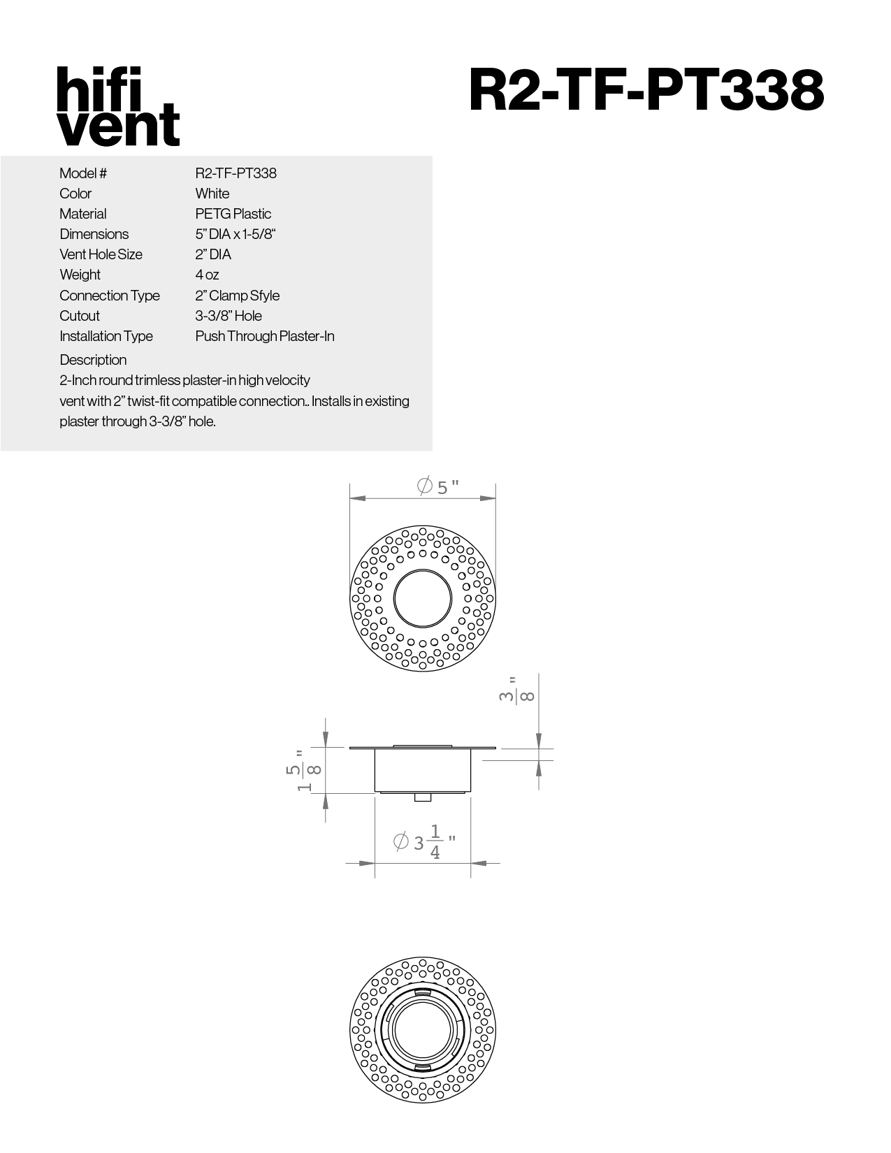 Modern 2-Inch Round Trimless Plaster-In High Velocity Outlet