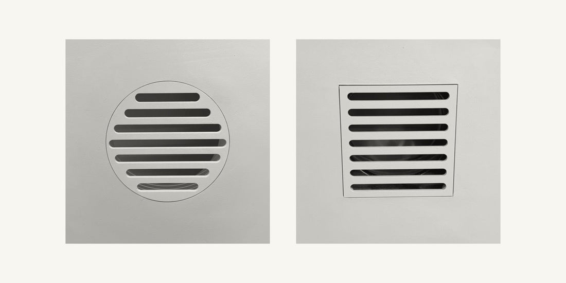 A round and a square HiFi vent, each finished flush.