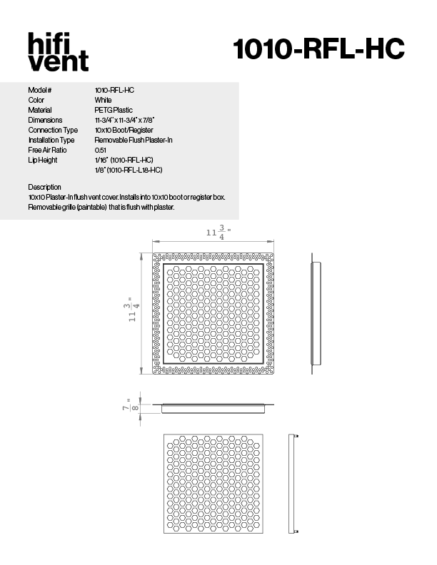 Removable Plaster-In Vent - Hexagon Honeycomb Design - Square/Rectangular Registers