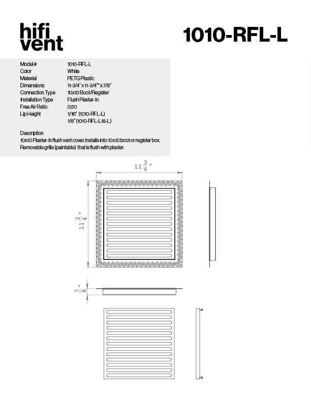 Removable Plaster-In Vent - Linear Design - Square/Rectangular Registers