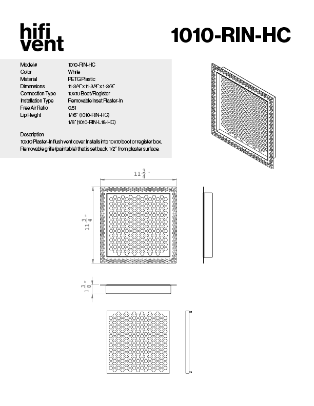 Removable Plaster-In Vent - Hexagon Honeycomb Design - Square/Rectangular Registers