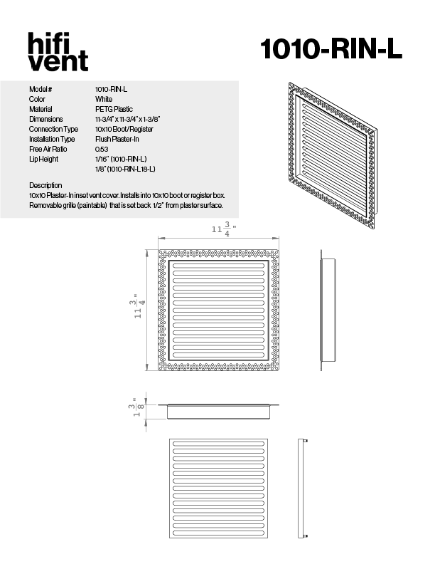 Removable Plaster-In Vent - Linear Design - Square/Rectangular Registers