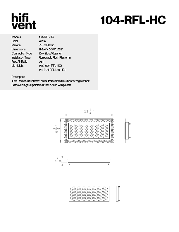 Removable Plaster-In Vent - Hexagon Honeycomb Design - Square/Rectangular Registers