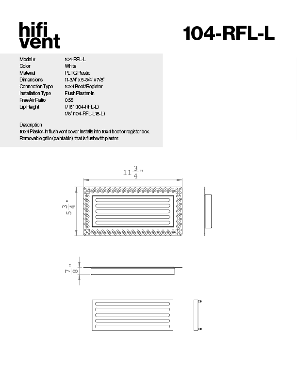 Removable Plaster-In Vent - Linear Design - Square/Rectangular Registers