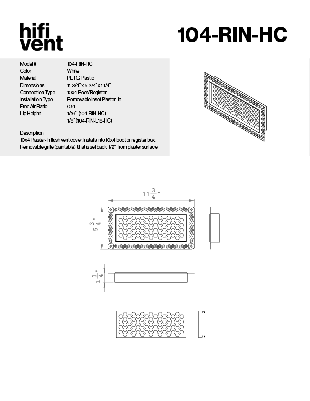 Removable Plaster-In Vent - Hexagon Honeycomb Design - Square/Rectangular Registers