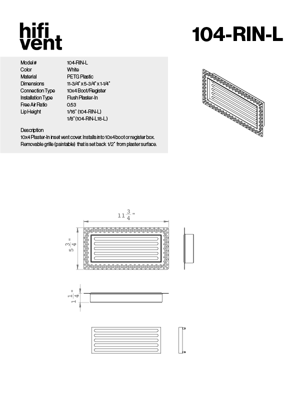 Removable Plaster-In Vent - Linear Design - Square/Rectangular Registers