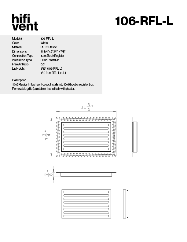 Removable Plaster-In Vent - Linear Design - Square/Rectangular Registers