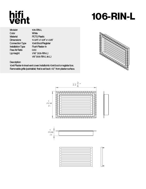 Removable Plaster-In Vent - Linear Design - Square/Rectangular Registers