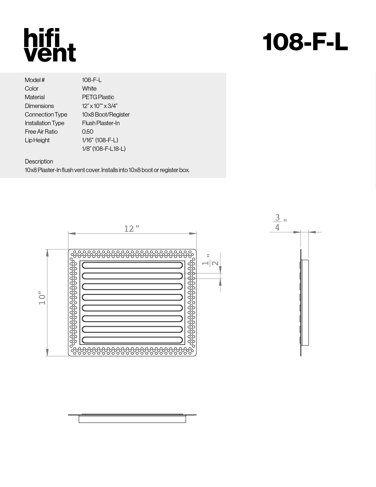 Full Plaster-In Vent - Linear Design - Square/Rectangular Registers