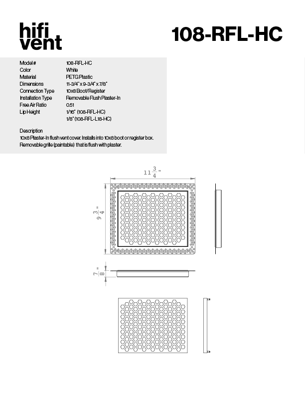 Removable Plaster-In Vent - Hexagon Honeycomb Design - Square/Rectangular Registers