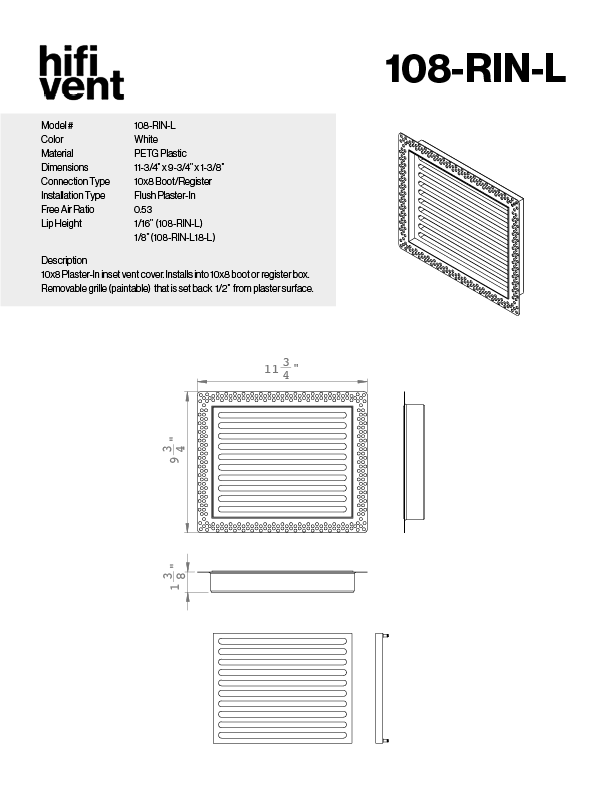 Removable Plaster-In Vent - Linear Design - Square/Rectangular Registers