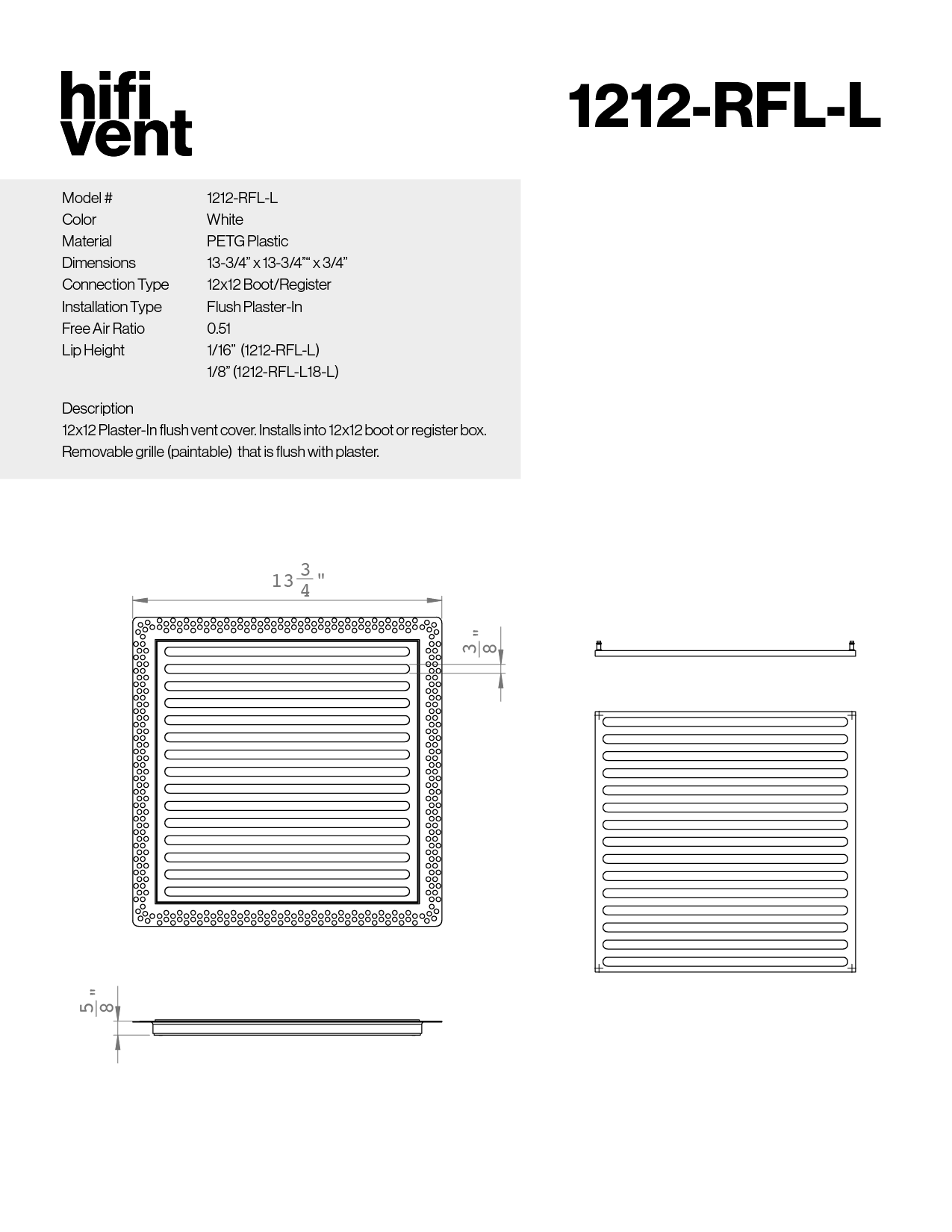 Removable Plaster-In Vent - Linear Design - Square/Rectangular Registers