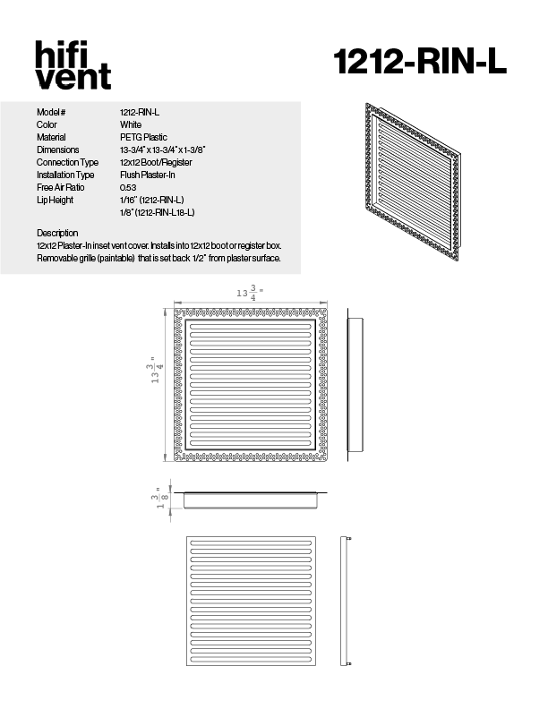 Removable Plaster-In Vent - Linear Design - Square/Rectangular Registers