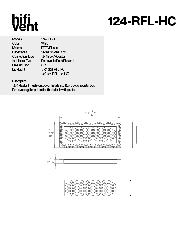 Removable Plaster-In Vent - Hexagon Honeycomb Design - Square/Rectangular Registers