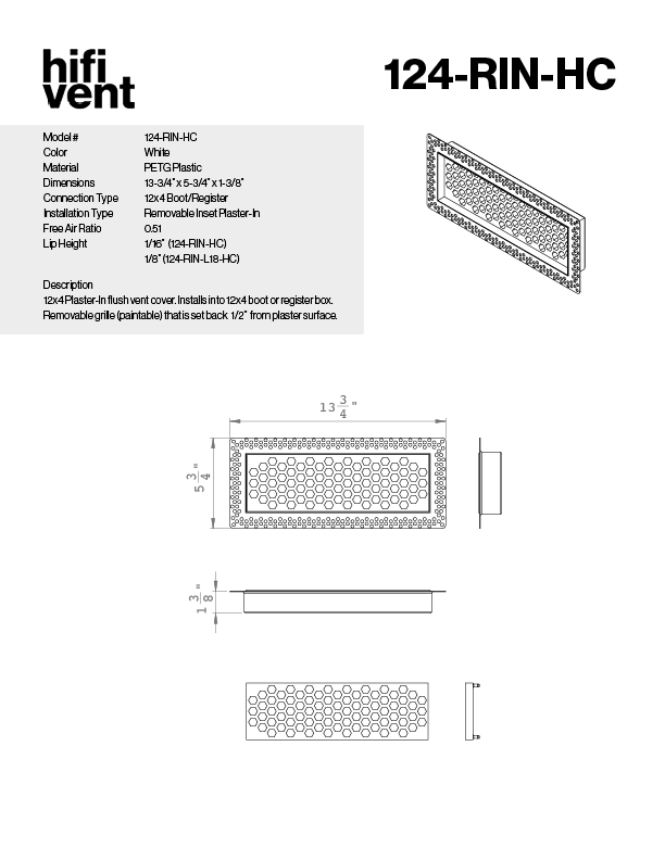 Removable Plaster-In Vent - Hexagon Honeycomb Design - Square/Rectangular Registers