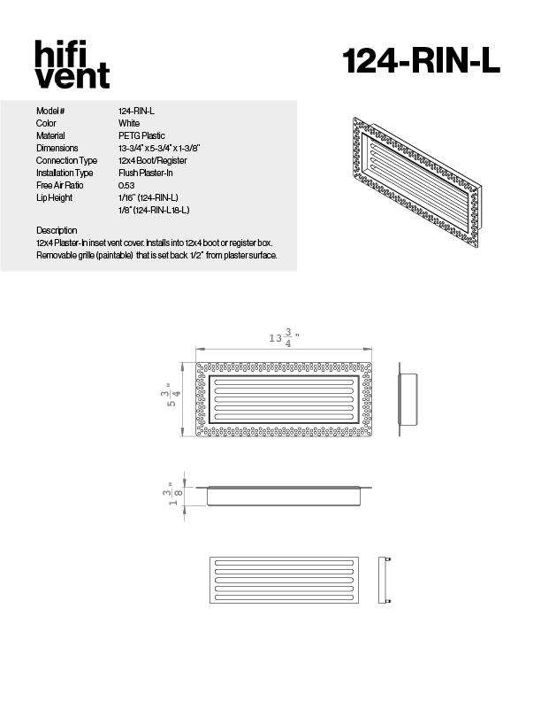 Removable Plaster-In Vent - Linear Design - Square/Rectangular Registers