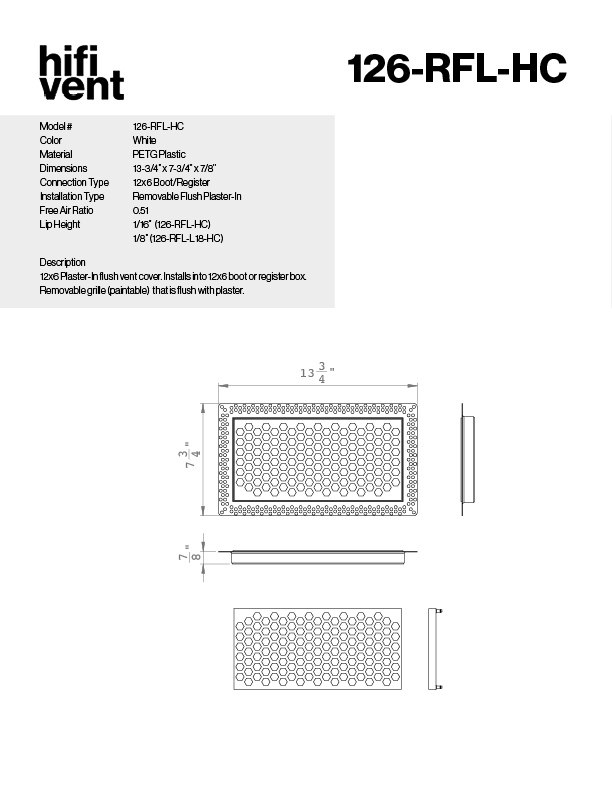 Removable Plaster-In Vent - Hexagon Honeycomb Design - Square/Rectangular Registers