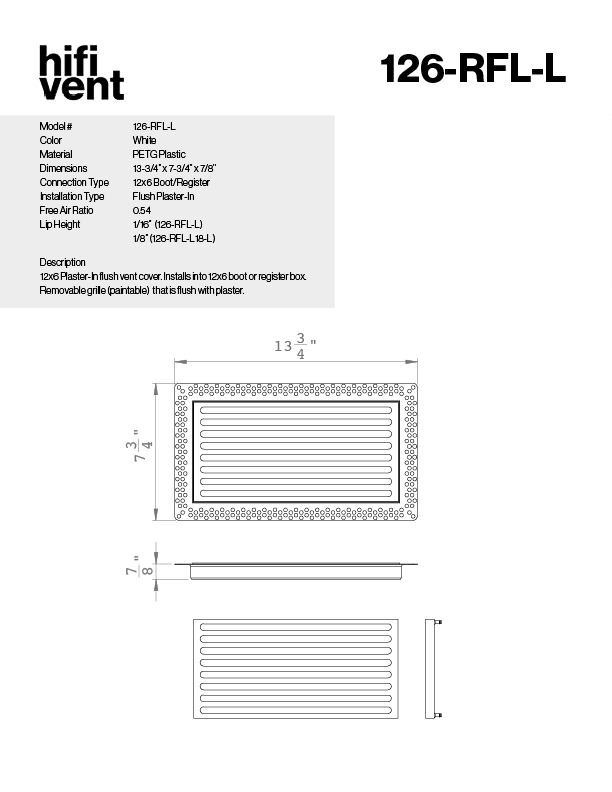 Removable Plaster-In Vent - Linear Design - Square/Rectangular Registers