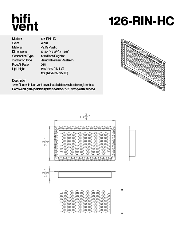 Removable Plaster-In Vent - Hexagon Honeycomb Design - Square/Rectangular Registers