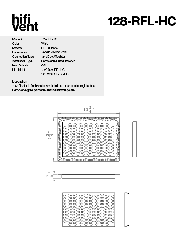 Removable Plaster-In Vent - Hexagon Honeycomb Design - Square/Rectangular Registers