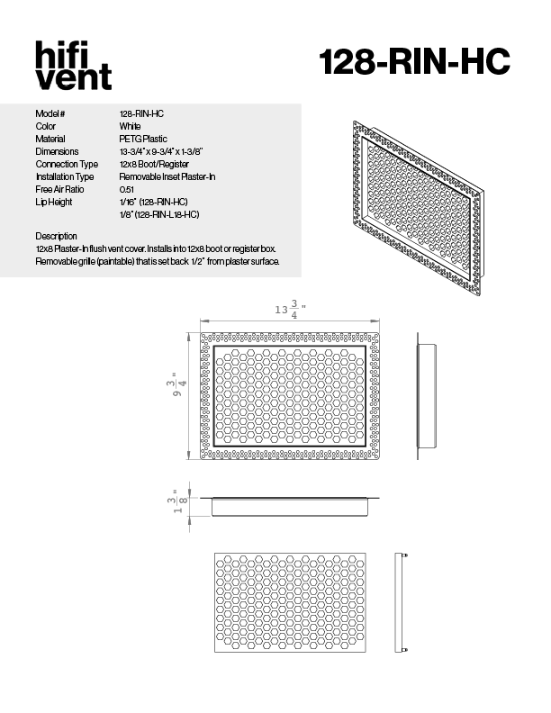 Removable Plaster-In Vent - Hexagon Honeycomb Design - Square/Rectangular Registers