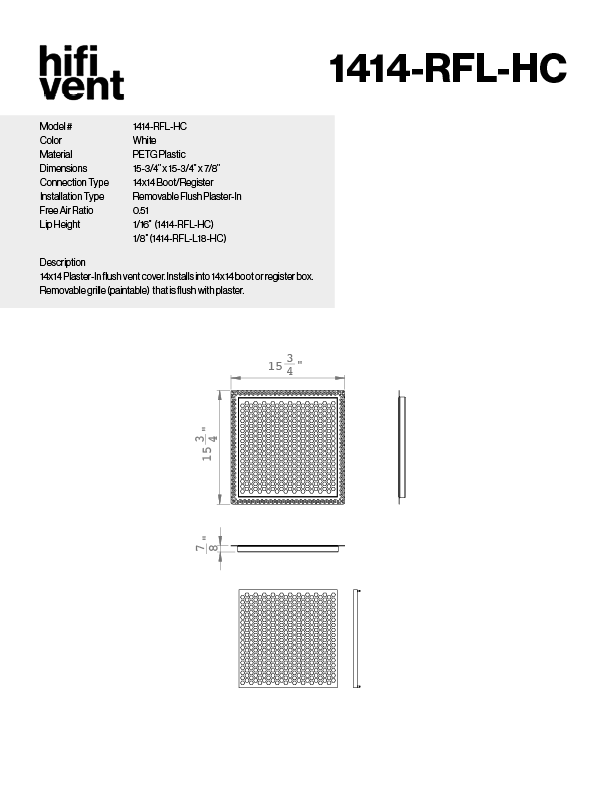 Removable Plaster-In Vent - Hexagon Honeycomb Design - Square/Rectangular Registers