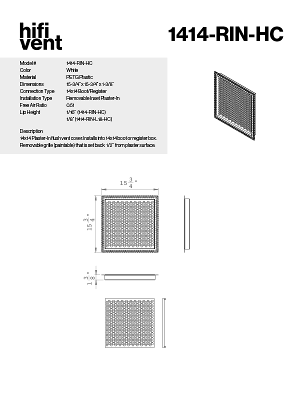 Removable Plaster-In Vent - Hexagon Honeycomb Design - Square/Rectangular Registers