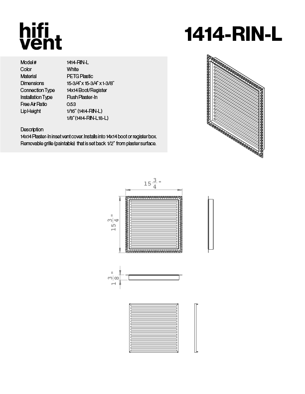 Removable Plaster-In Vent - Linear Design - Square/Rectangular Registers