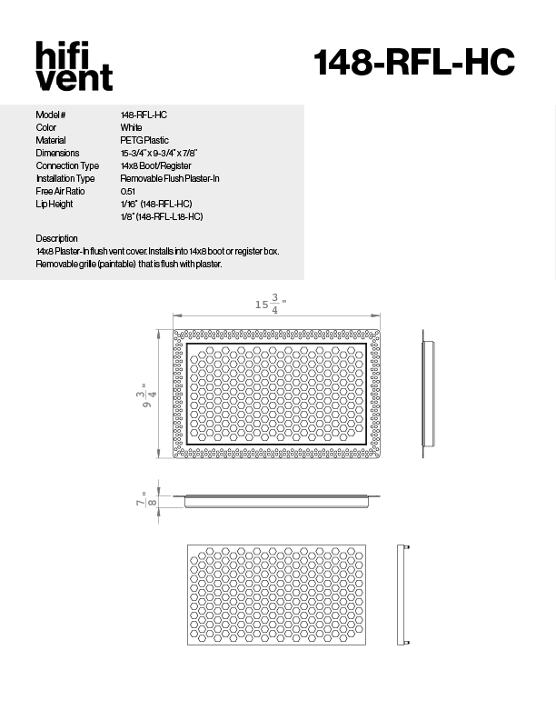 Removable Plaster-In Vent - Hexagon Honeycomb Design - Square/Rectangular Registers