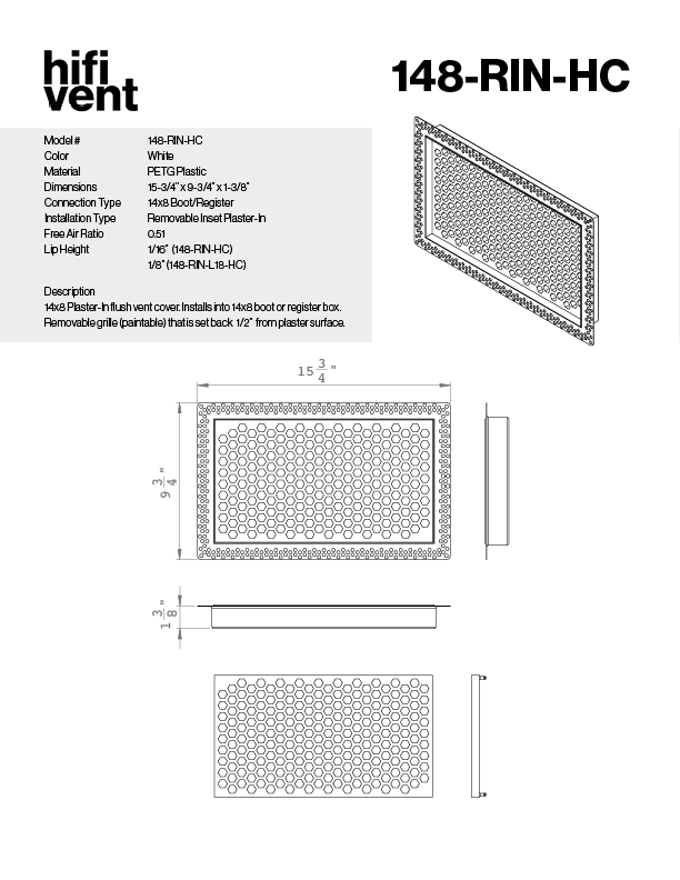 Removable Plaster-In Vent - Hexagon Honeycomb Design - Square/Rectangular Registers