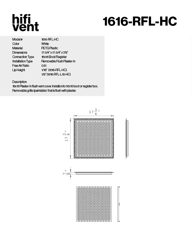 Removable Plaster-In Vent - Hexagon Honeycomb Design - Square/Rectangular Registers