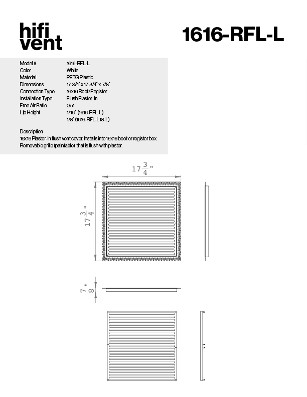 Removable Plaster-In Vent - Linear Design - Square/Rectangular Registers