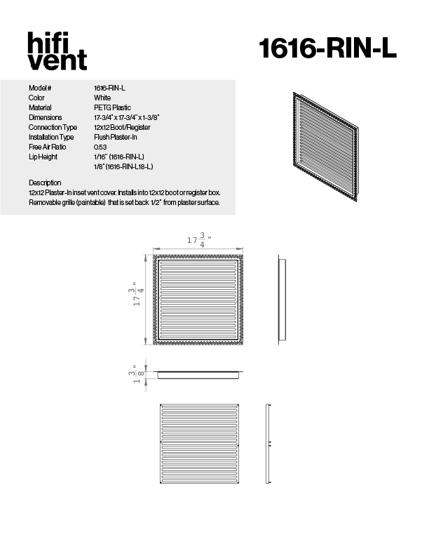 Removable Plaster-In Vent - Linear Design - Square/Rectangular Registers