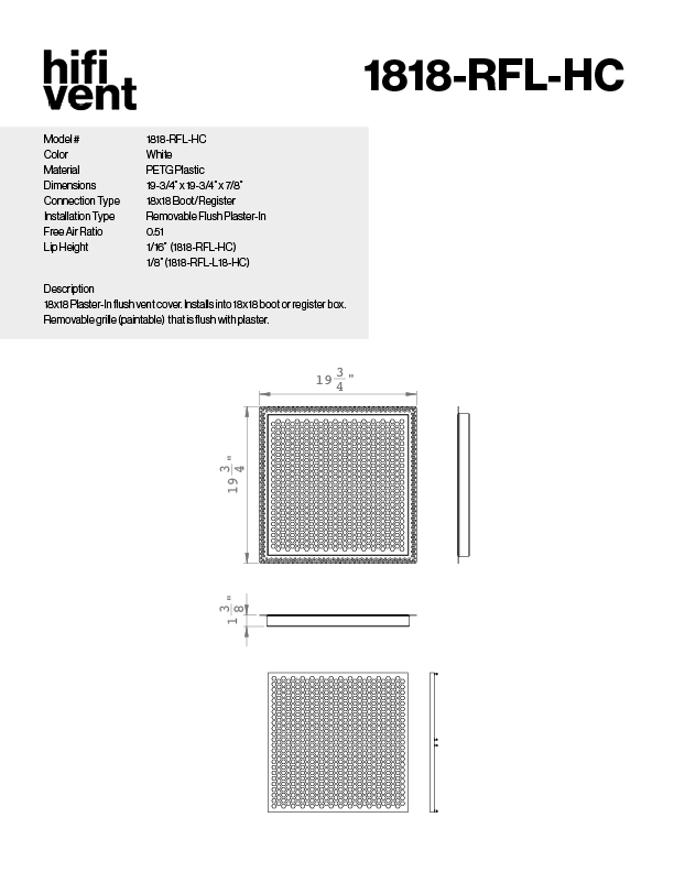 Removable Plaster-In Vent - Hexagon Honeycomb Design - Square/Rectangular Registers