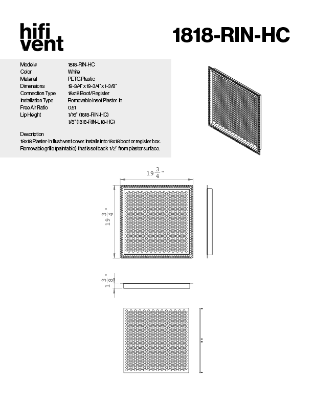 Removable Plaster-In Vent - Hexagon Honeycomb Design - Square/Rectangular Registers