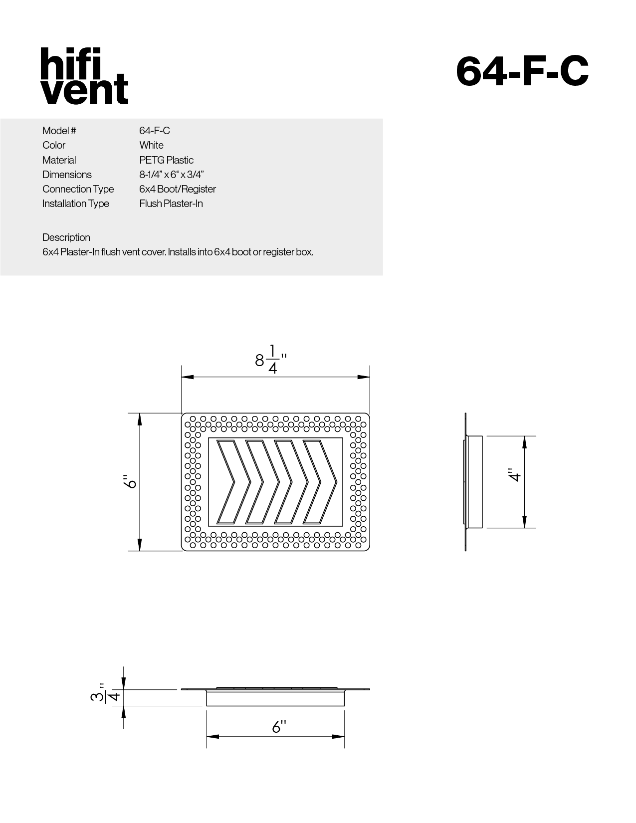 Full Plaster-In Vent - Chevron Design - Square/Rectangular Registers