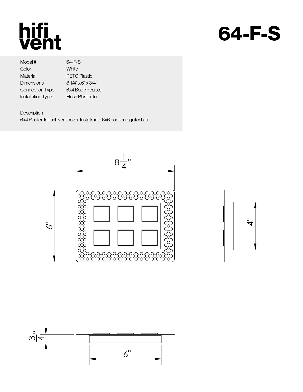 Full Plaster-In Vent - Squares Design - Square/Rectangular Registers