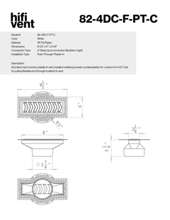 8x2-inch plaster-in vent, chevron design, 4-inch direct connect, push-through