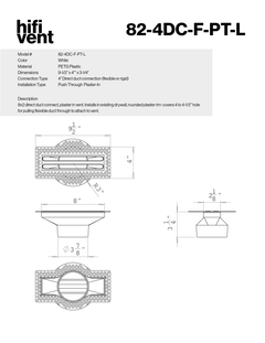 8x2-inch plaster-in vent, linear design, 4-inch direct connect, push-through