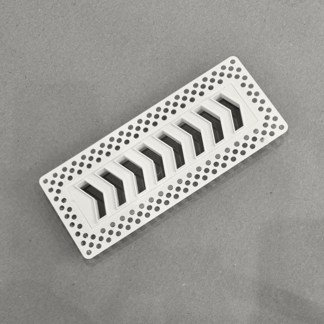 8x2-inch plaster-in vent, chevron design, 4-inch direct connect
