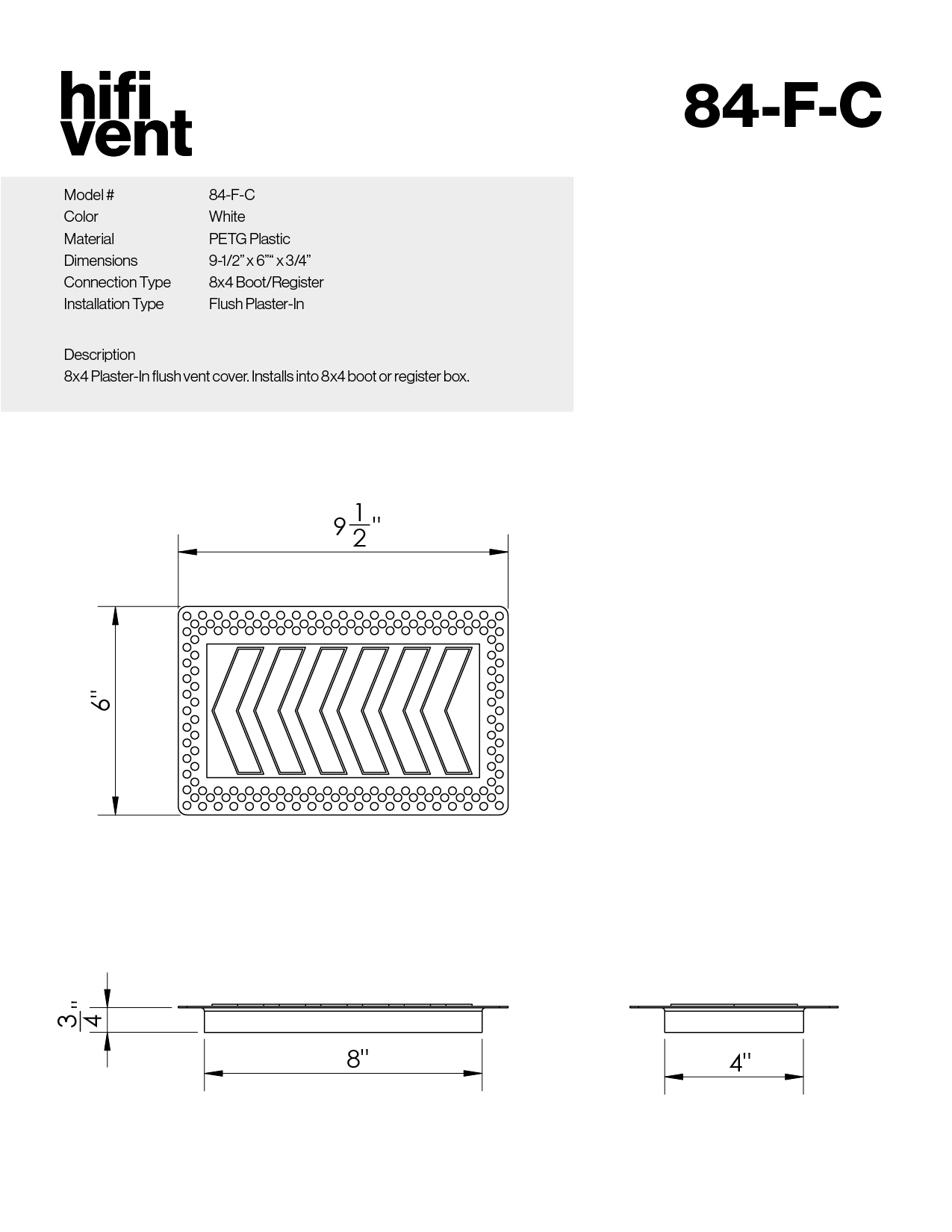 8"x4" Plaster-In Vent - Chevron Design - Register