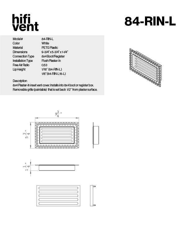Removable Plaster-In Vent - Linear Design - Square/Rectangular Registers