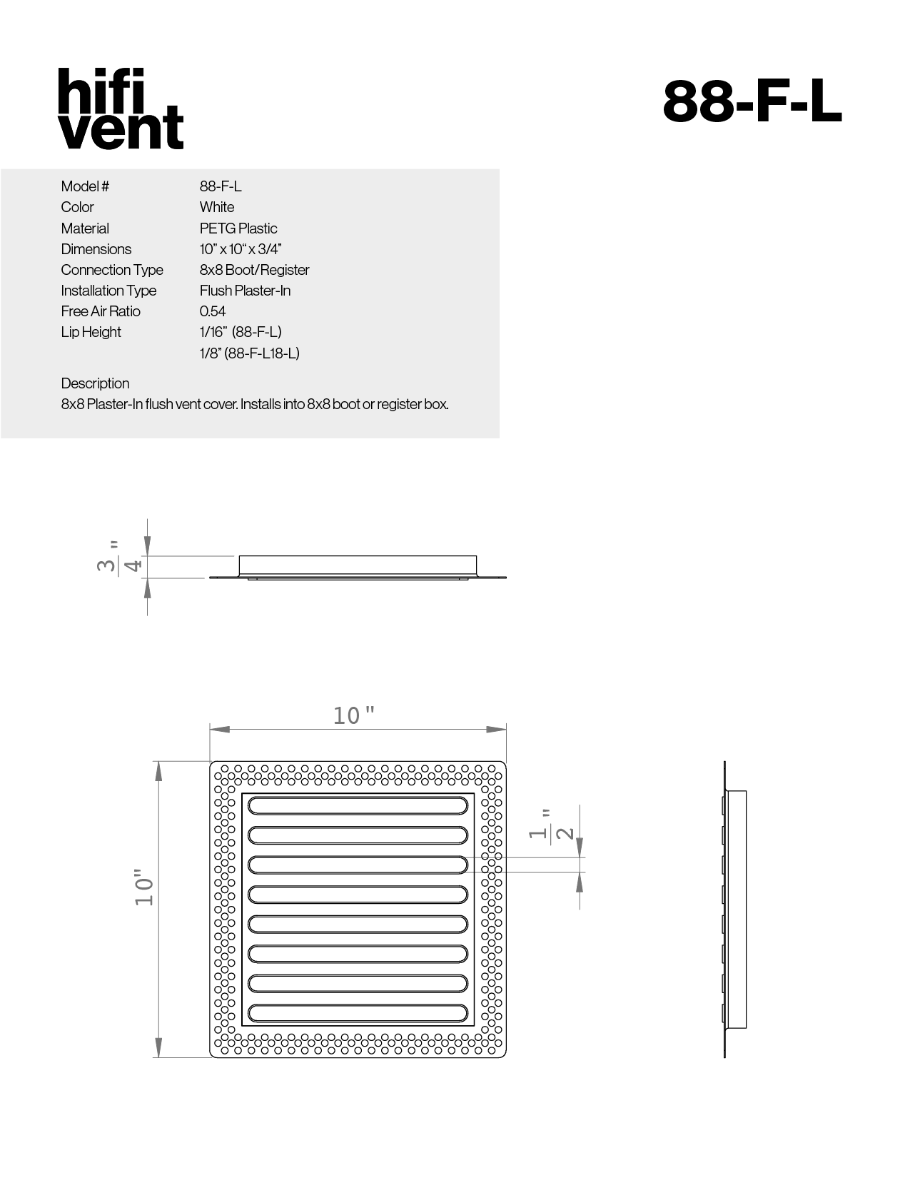 Full Plaster-In Vent - Linear Design - Square/Rectangular Registers