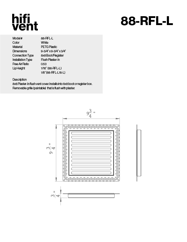 Removable Plaster-In Vent - Linear Design - Square/Rectangular Registers