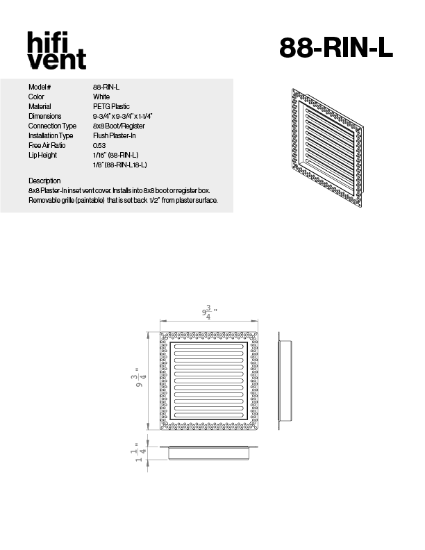 Removable Plaster-In Vent - Linear Design - Square/Rectangular Registers