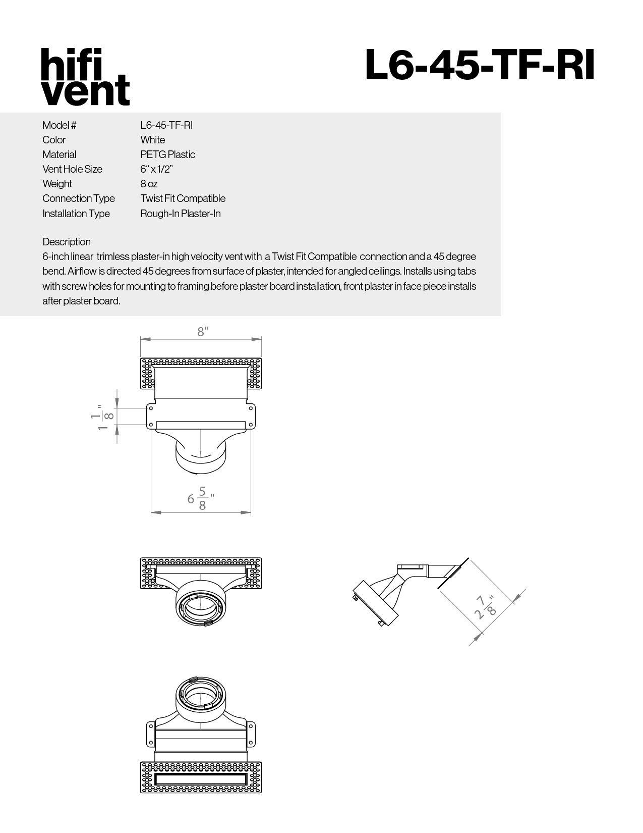 Modern 6-Inch Linear Trimless Plaster-In High Velocity Outlet